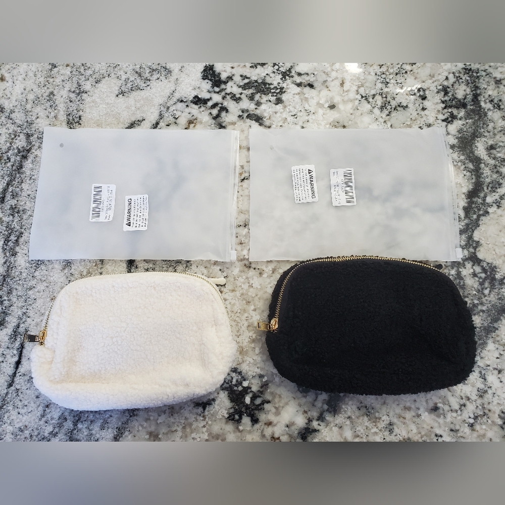 Bundle of 2 Fleece Belt Bags for Women and Men Crossbody Fanny Bag Bum Bag.